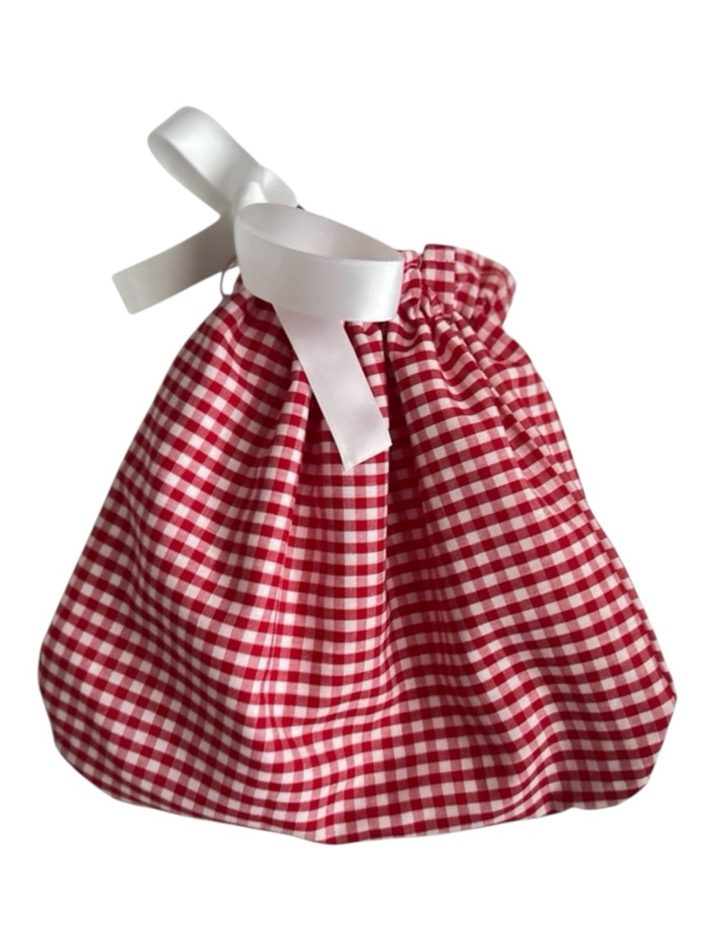 Hand Crafted Red Gingham Lined Fabric Gift Bag Reusable Eco Friendly Drawstring
